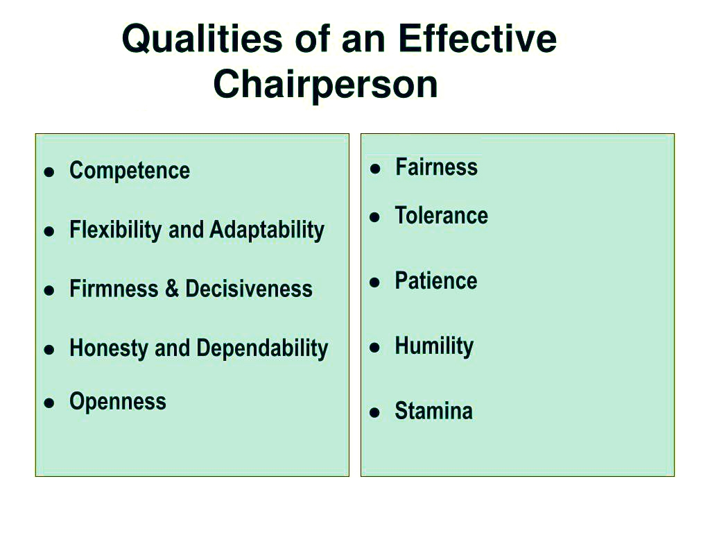 Chart showing effective qualities of a chairperson