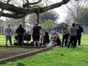 Park in Tottenham with group of people assembled for a used for social prescribing session